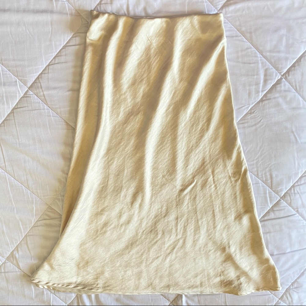 Silk/Satin Ivory Midi Bias Cut Skirt CodexMode